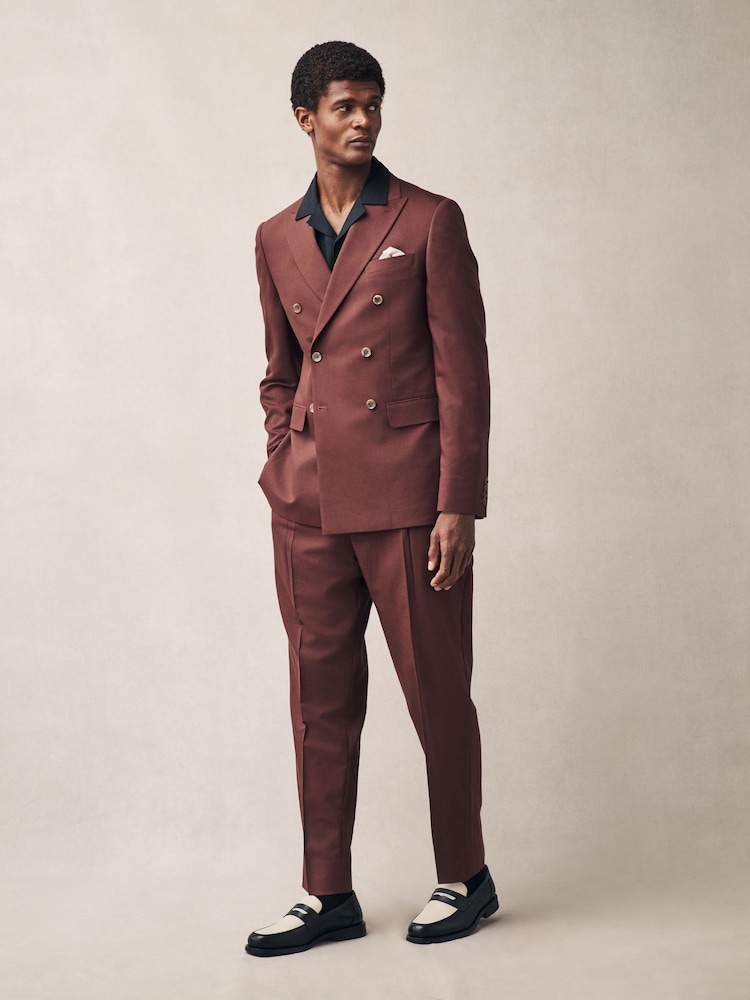 Rust Brown Slim Fit Suit Double Breasted Jacket - Image 2 of 5 Rust Brown Slim Fit Suit Double Breasted Jacket - Image 2 of 5