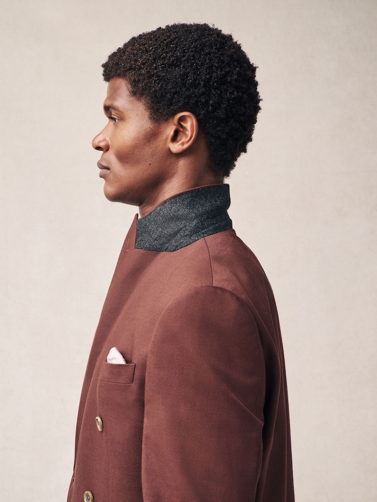 Rdzawy brąz - Slim Fit Suit Double Breasted Jacket - Image 4 of 10