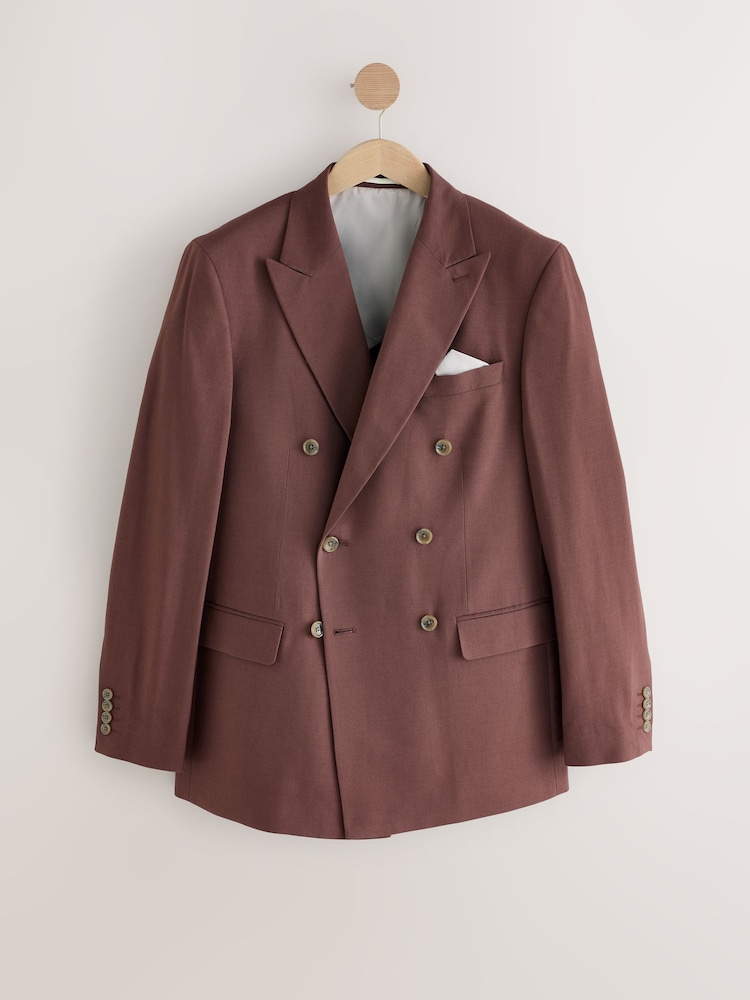 Rdzawy brąz - Slim Fit Suit Double Breasted Jacket - Image 6 of 10