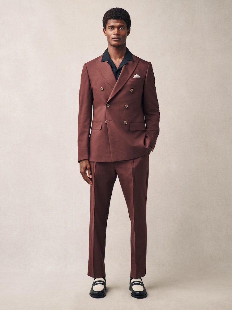 Rust Brown Slim Fit Suit Trousers - Image 3 of 11