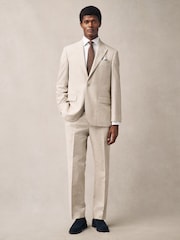 Neutral Regular Fit Linen Blend Check Suit Jacket - Image 2 of 10