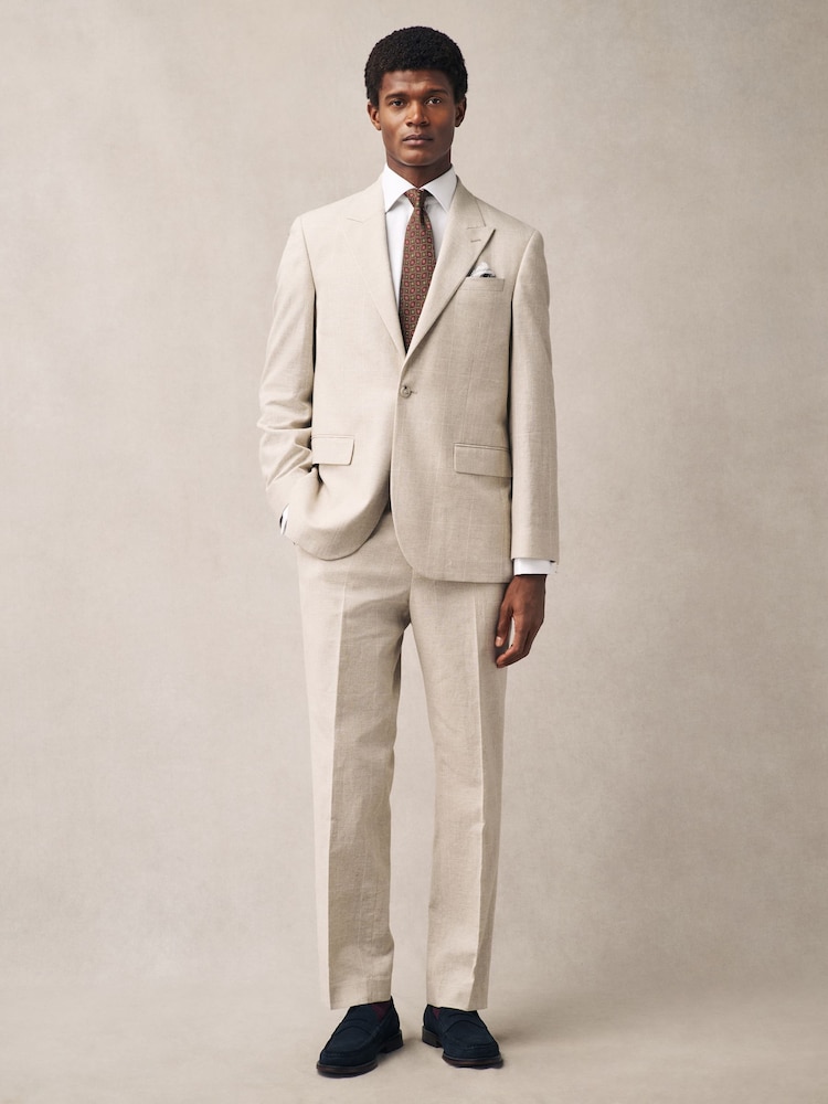 Neutral Regular Fit Linen Blend Check Suit Jacket - Image 2 of 10