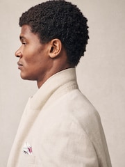Neutral Regular Fit Linen Blend Check Suit Jacket - Image 4 of 10