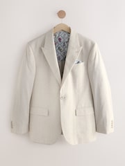 Neutral Regular Fit Linen Blend Check Suit Jacket - Image 6 of 10