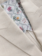 Neutral Regular Fit Linen Blend Check Suit Jacket - Image 7 of 10