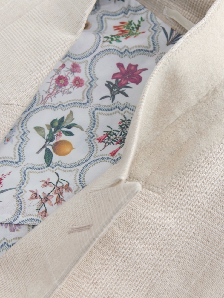 Neutral Regular Fit Linen Blend Check Suit Jacket - Image 8 of 10