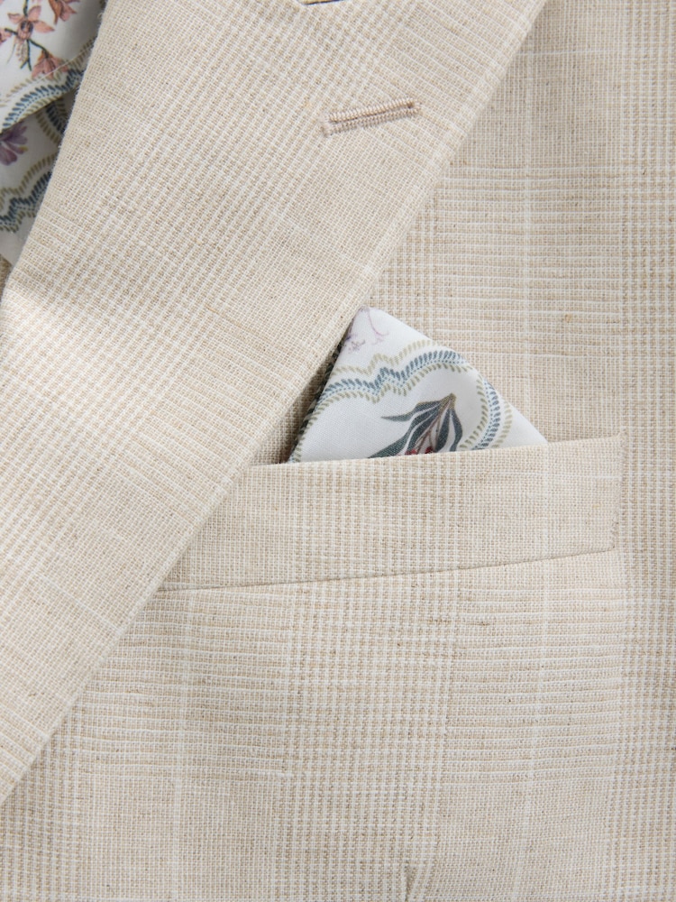 Neutral Regular Fit Linen Blend Check Suit Jacket - Image 9 of 10
