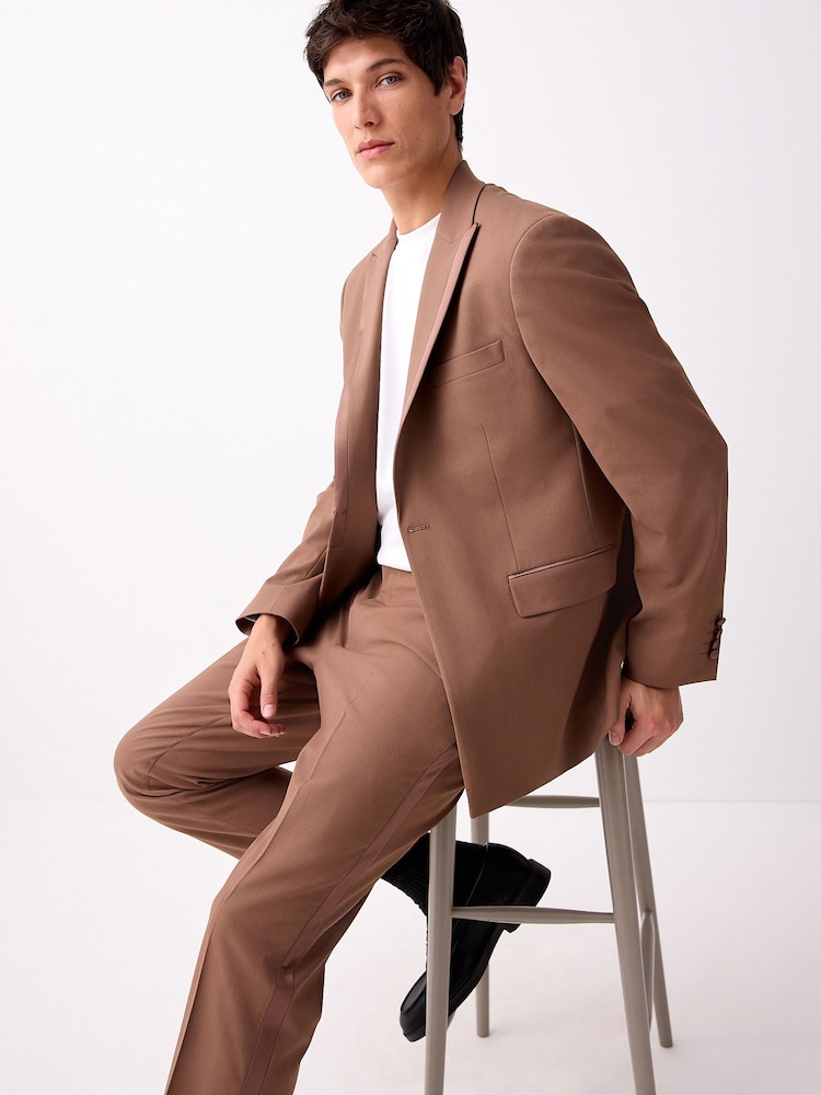 Roestbruin - Tailored Fit Trimmed Satin Edge Tuxedo Suit Jacket - Image 1 of 4