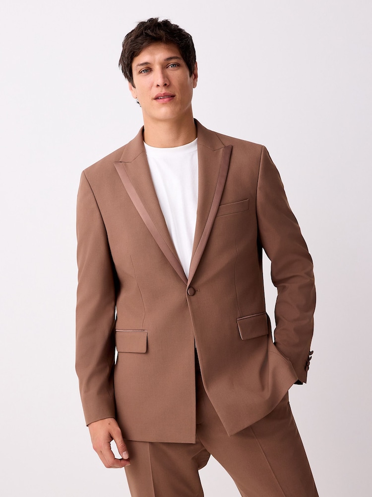 Roestbruin - Tailored Fit Trimmed Satin Edge Tuxedo Suit Jacket - Image 2 of 4