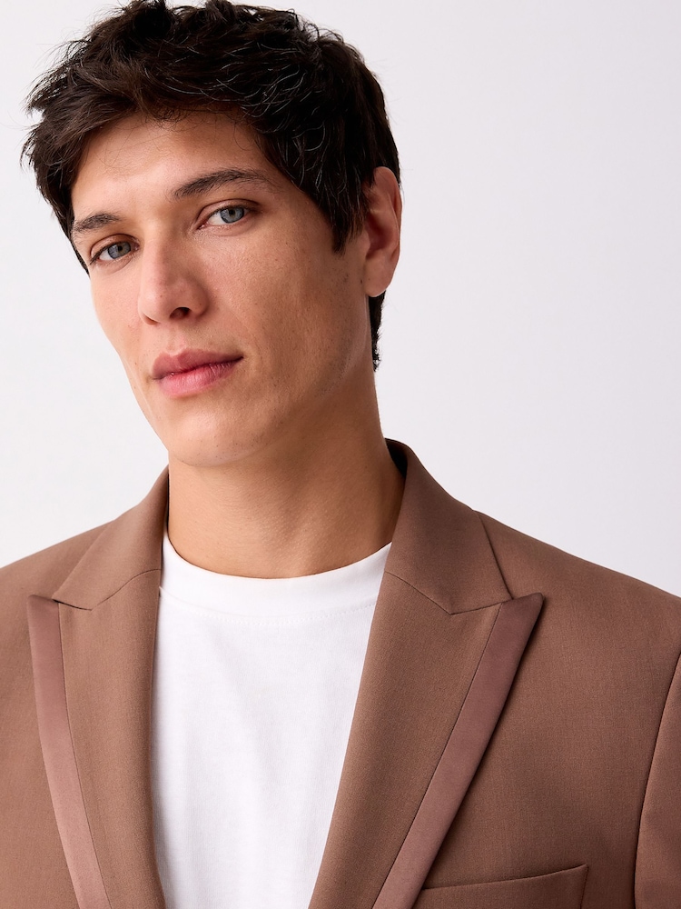 Roestbruin - Tailored Fit Trimmed Satin Edge Tuxedo Suit Jacket - Image 4 of 4