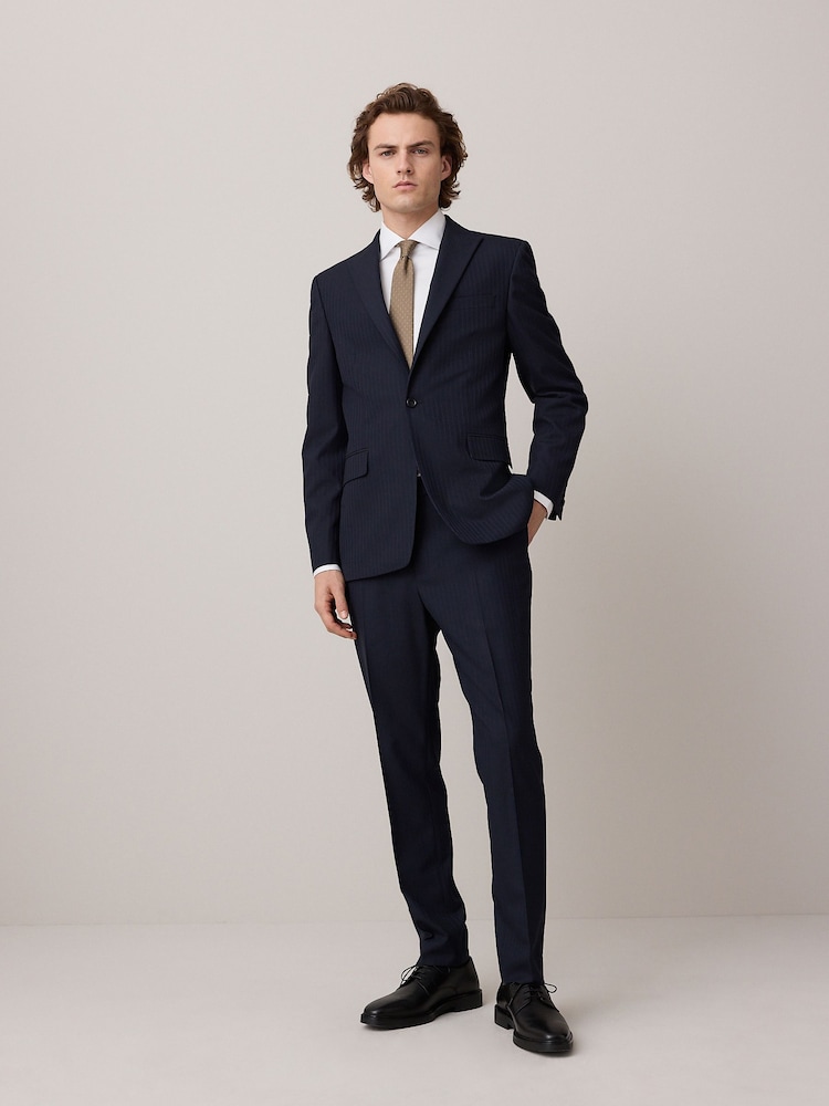 marine - Veste de costume slim rayée - Image 2 of 10