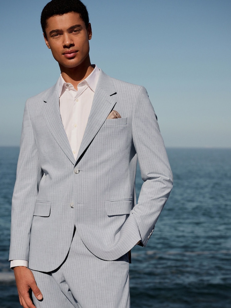 Grey Skinny Fit Striped Suit Jacket - Image 1 of 10