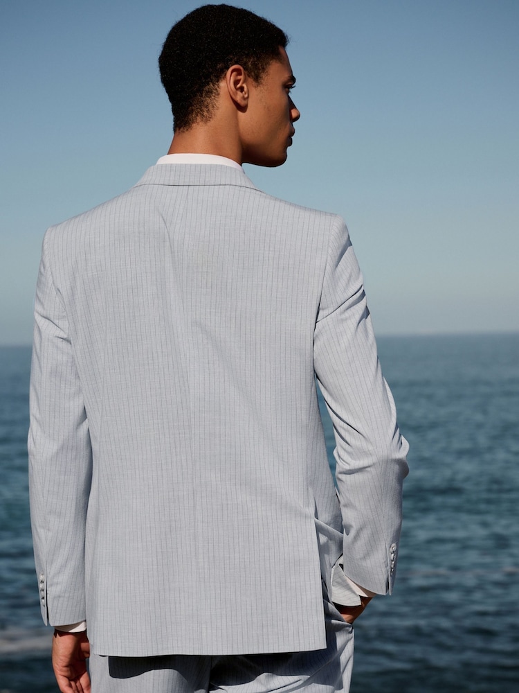 Grey Skinny Fit Striped Suit Jacket - Image 2 of 10