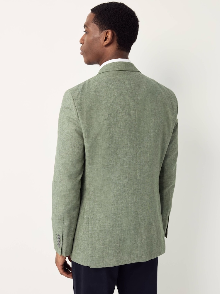 Green Tailored Fit Linen Blend Texture Suit Jacket - Image 3 of 11