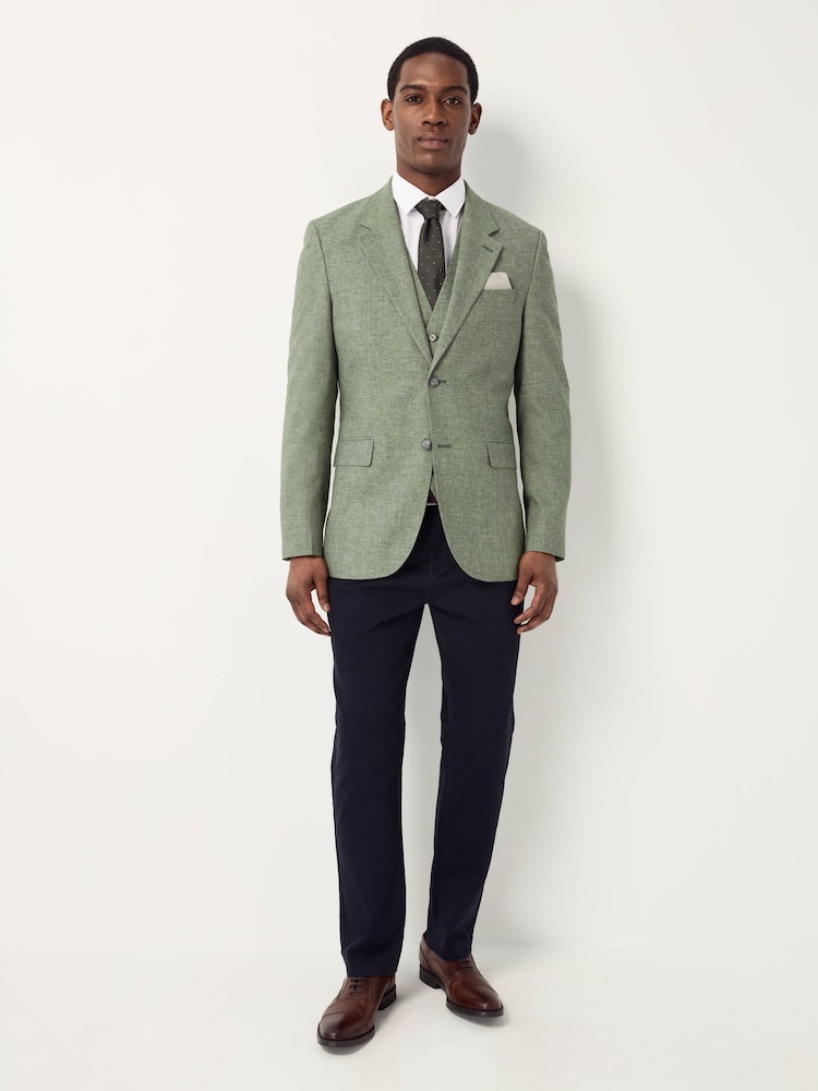 Green Tailored Fit Linen Blend Texture Suit Jacket - Image 4 of 11
