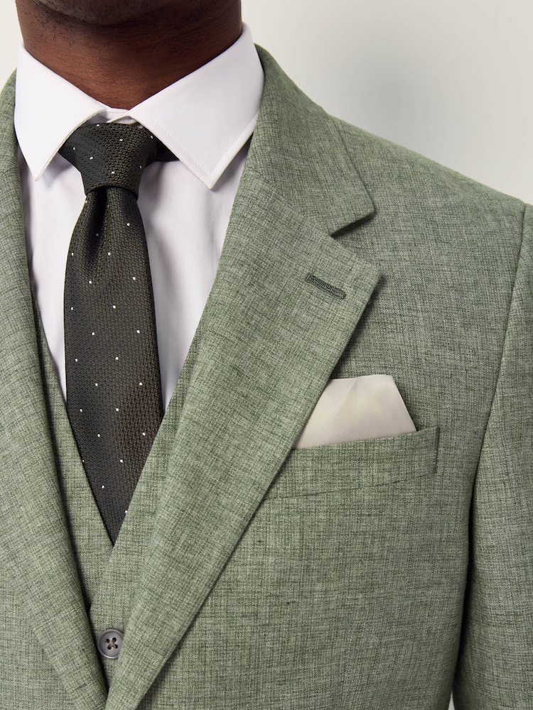 Green Tailored Fit Linen Blend Texture Suit Jacket - Image 5 of 11