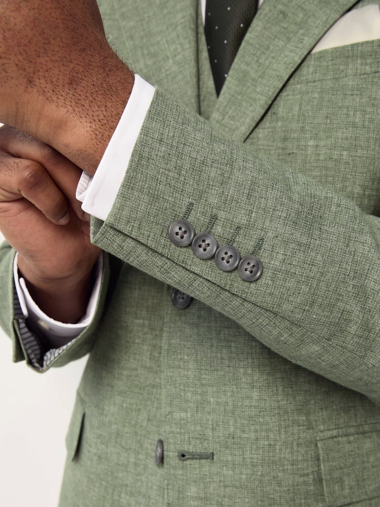 Green Tailored Fit Linen Blend Texture Suit Jacket - Image 6 of 11