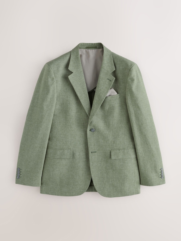 Green Tailored Fit Linen Blend Texture Suit Jacket - Image 7 of 11
