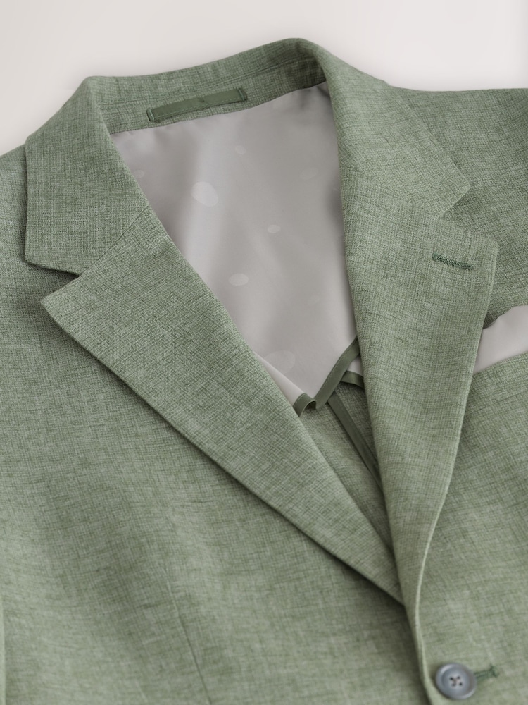 Green Tailored Fit Linen Blend Texture Suit Jacket - Image 9 of 11