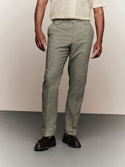 Green Tailored Fit Linen Texture Suit Trousers - Image 1 of 10