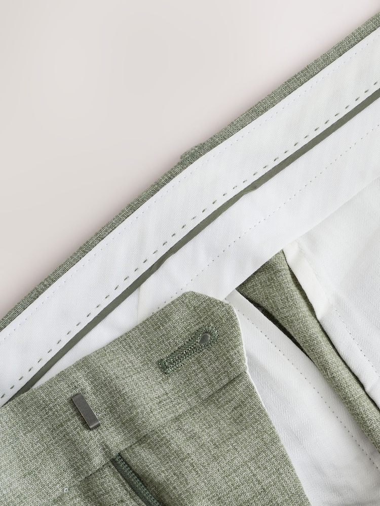 Green Tailored Fit Linen Texture Suit Trousers - Image 10 of 10