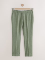 Green Tailored Fit Linen Texture Suit Trousers - Image 5 of 10