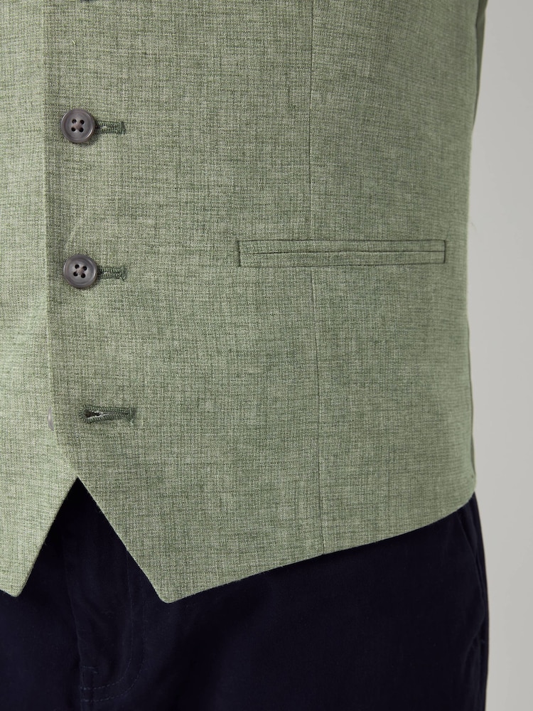Green Textured Linen Suit Waistcoat - Image 5 of 10