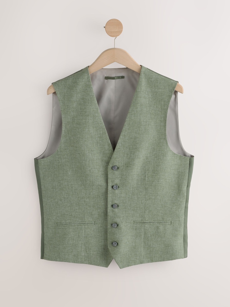 Green Textured Linen Suit Waistcoat - Image 7 of 10