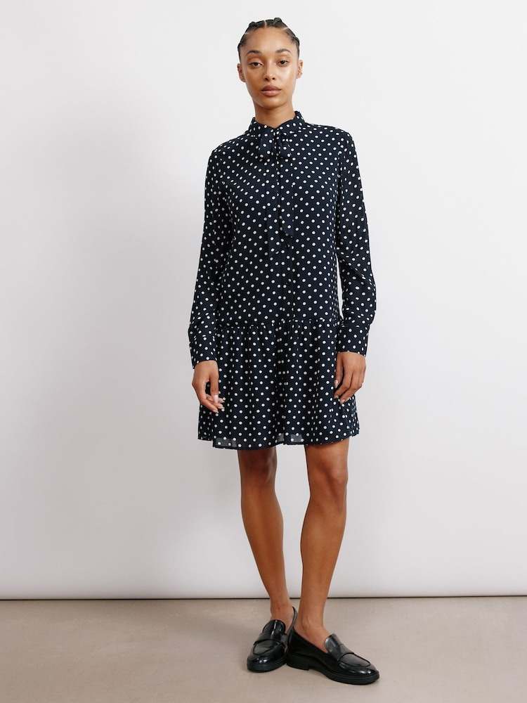 Albaray Blue Spot Tie Neck Dress - Image 1 of 4 Albaray Blue Spot Tie Neck Dress - Image 1 of 4