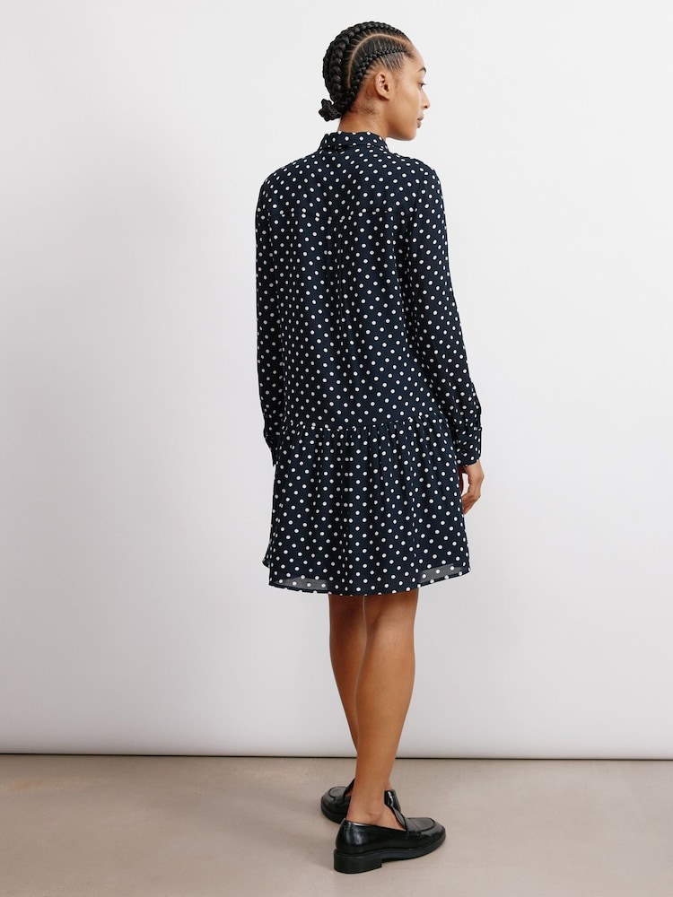 Albaray Blue Spot Tie Neck Dress - Image 2 of 4 Albaray Blue Spot Tie Neck Dress - Image 2 of 4