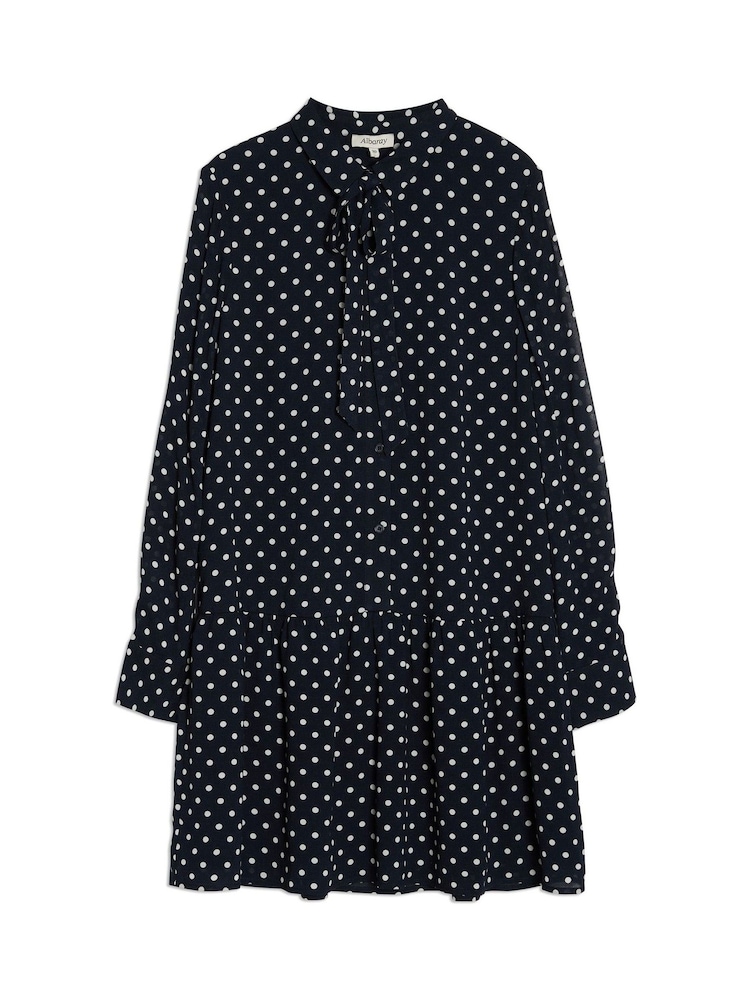 Albaray Blue Spot Tie Neck Dress - Image 4 of 4