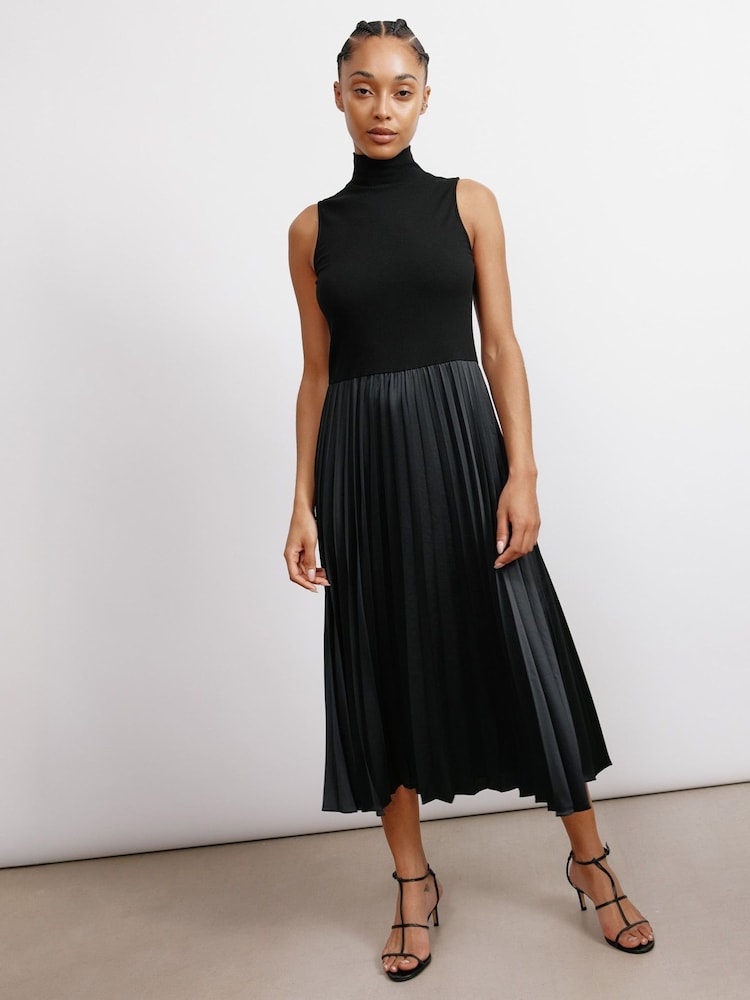 Albaray Jersey And Woven Pleat Black Dress - Image 1 of 4