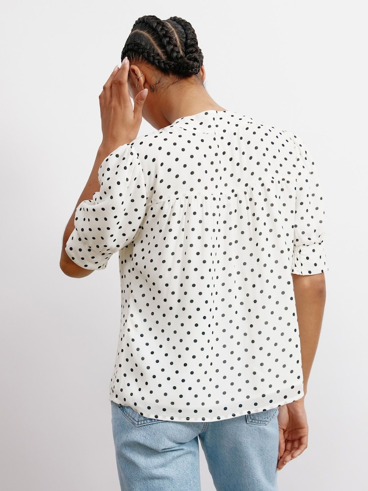 Albaray Cream Spot Short Sleeve Tie Top - Image 2 of 5