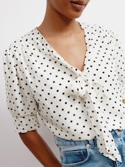 Albaray Cream Spot Short Sleeve Tie Top - Image 3 of 5