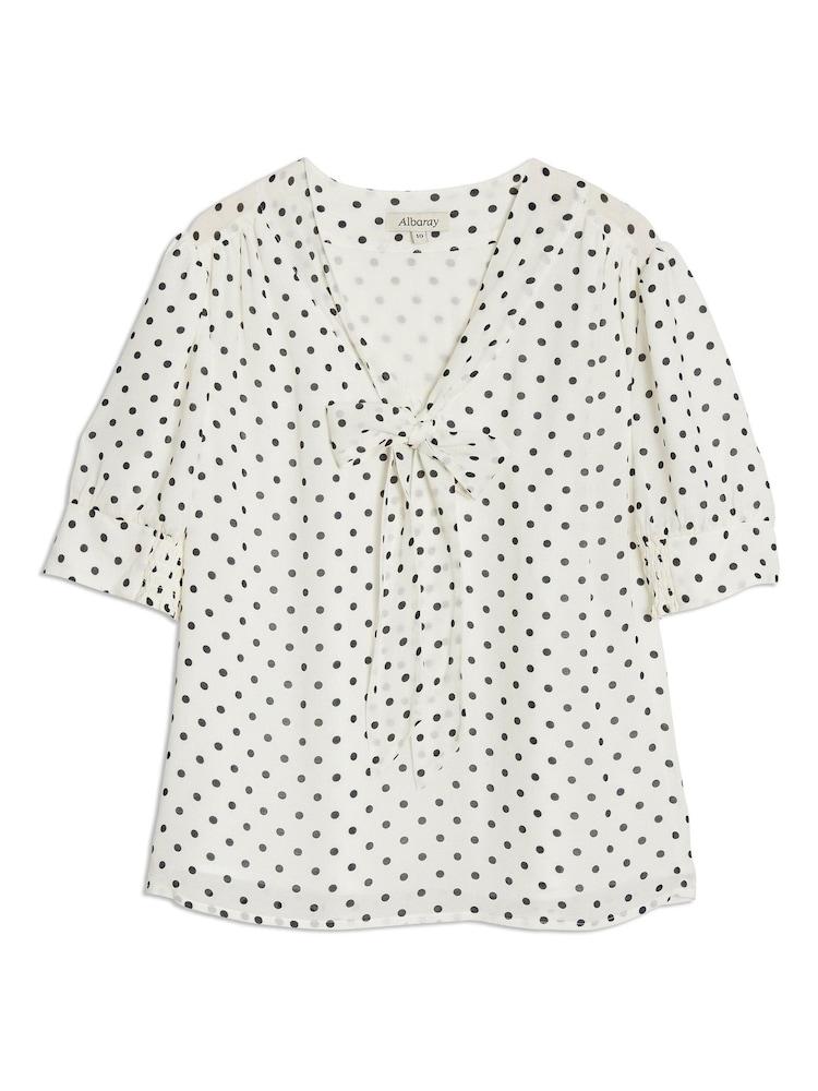 Albaray Cream Spot Short Sleeve Tie Top - Image 5 of 5