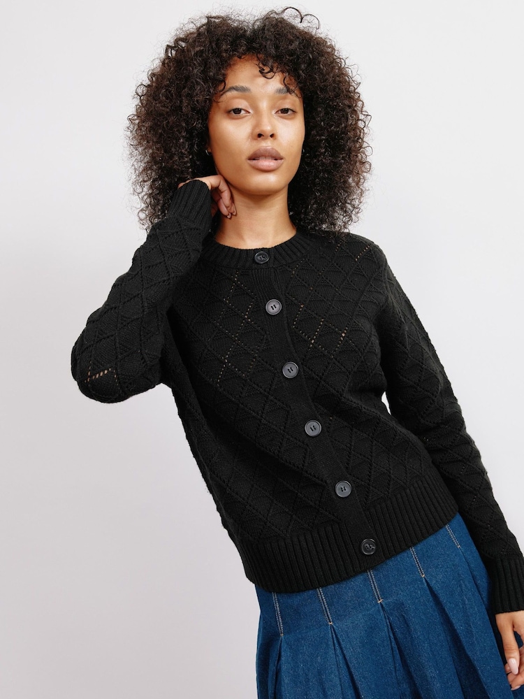 Albaray Pointelle Knit črna pletena jopa - Slika 1 iz 5