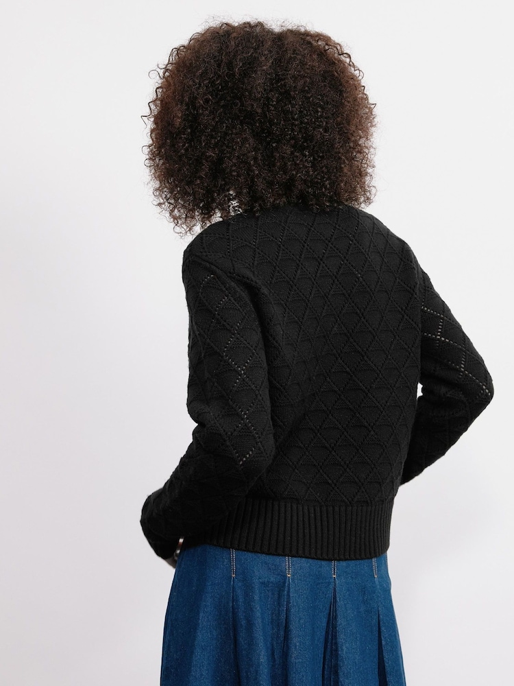 Albaray Pointelle Knit črna pletena jopa - Slika 2 iz 5