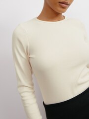 Albaray Cream Rib Crew Neck Top - Image 3 of 4