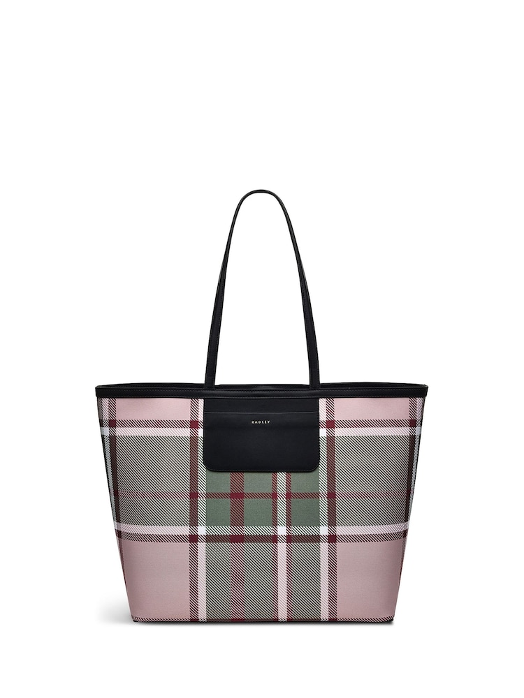 Radley Large Green Manor Gardens Check Open Top Tote Bag - Image 1 of 5