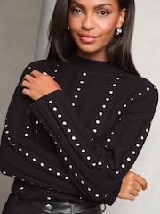Lipsy Black Studded Knitted Co Ord Jumper - Image 1 of 4