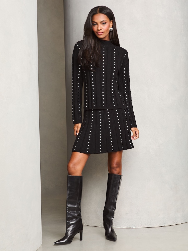 Lipsy Black Studded Knitted Co Ord Jumper - Image 2 of 4