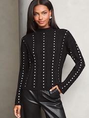 Lipsy Black Studded Knitted Co Ord Jumper - Image 3 of 4