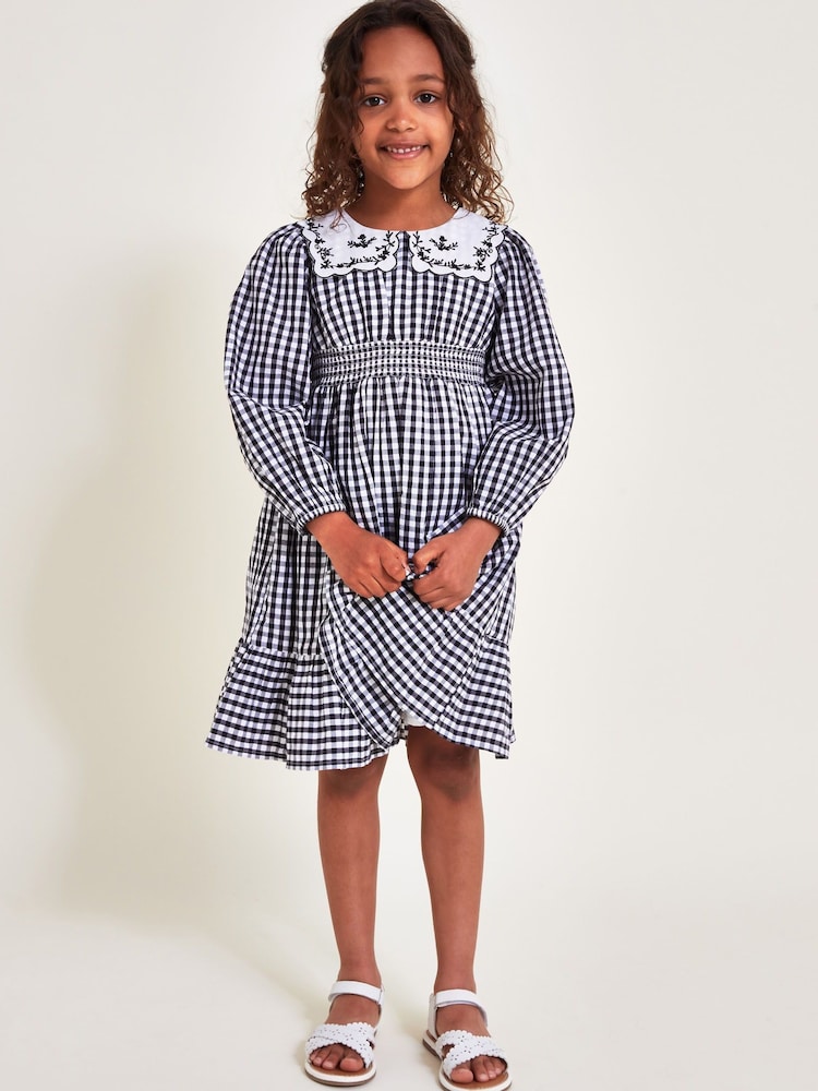 Monsoon Black Gingham Scallop Collar Dress - Image 1 of 4
