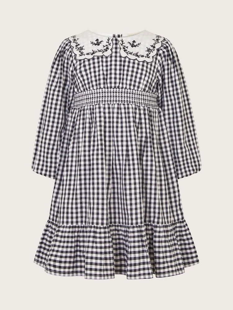 Monsoon Black Gingham Scallop Collar Dress - Image 2 of 4