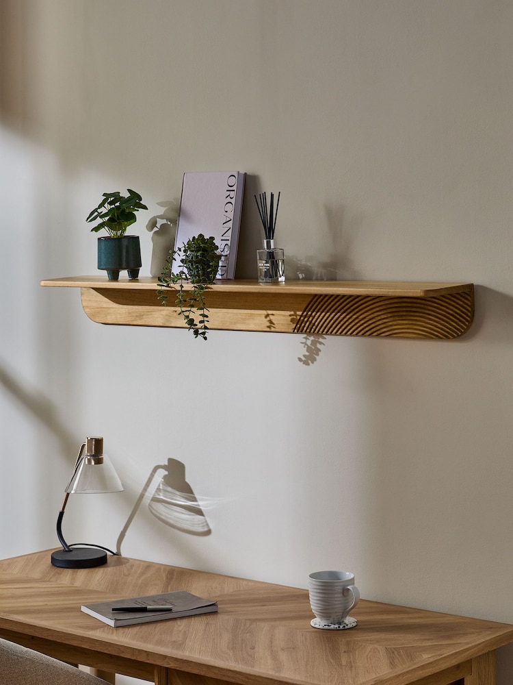 Natural Carved Wooden Wall Shelf - Image 1 of 8