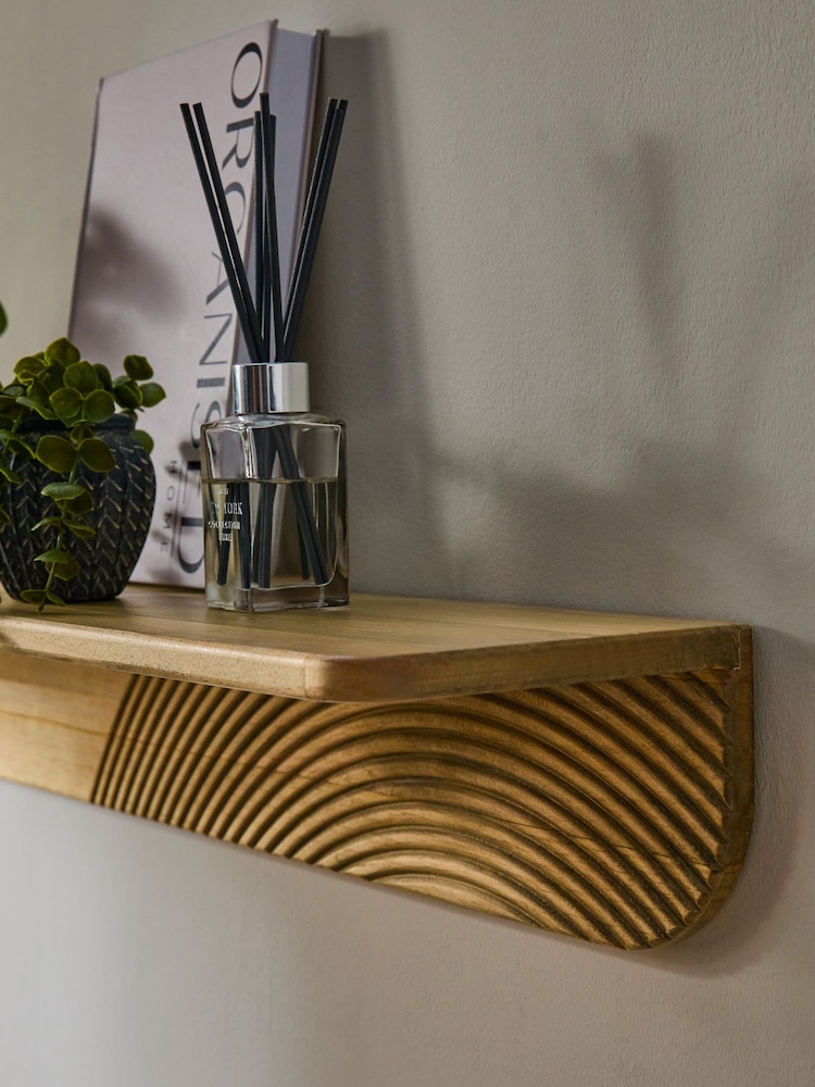 Natural Carved Wooden Wall Shelf - Image 8 of 8
