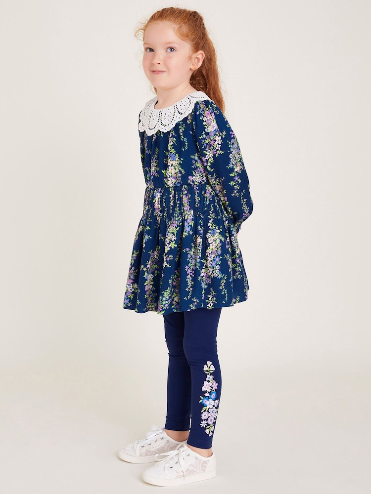Monsoon Blue Floral Tunic and Leggings Set - Image 4 of 4