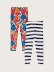 Monsoon Blue Floral Stripe Leggings 2 Pack - Image 1 of 3