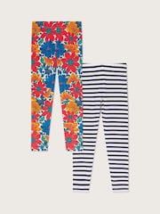 Monsoon Blue Floral Stripe Leggings 2 Pack - Image 2 of 3
