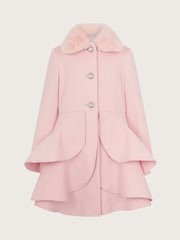 Monsoon Pink Asher Faux Fur Collar Skirt Coat - Image 1 of 2